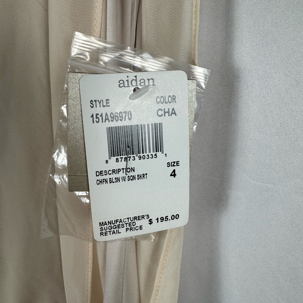 Aiden Mattox Cocktail Dress NWT Champagne Chiffon Top Sequin Skirt 4 Party Event - Picture 6 of 16